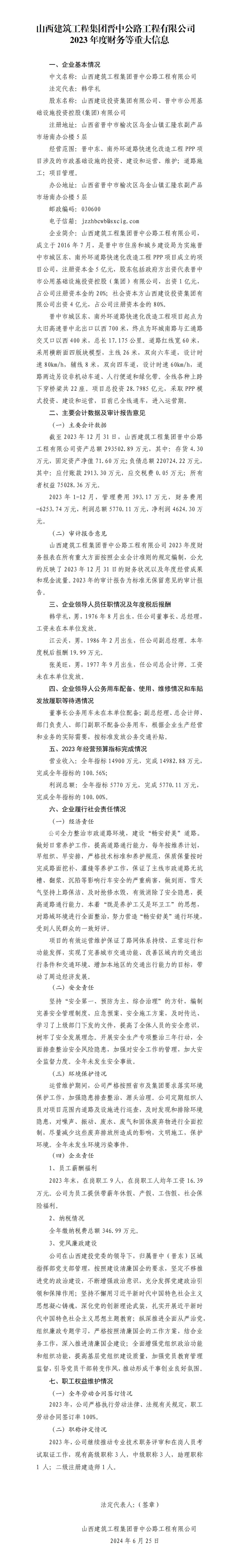 ɽ���������̼��Ž��й�·�������޹�˾2023��Ȳ�����ش���Ϣ