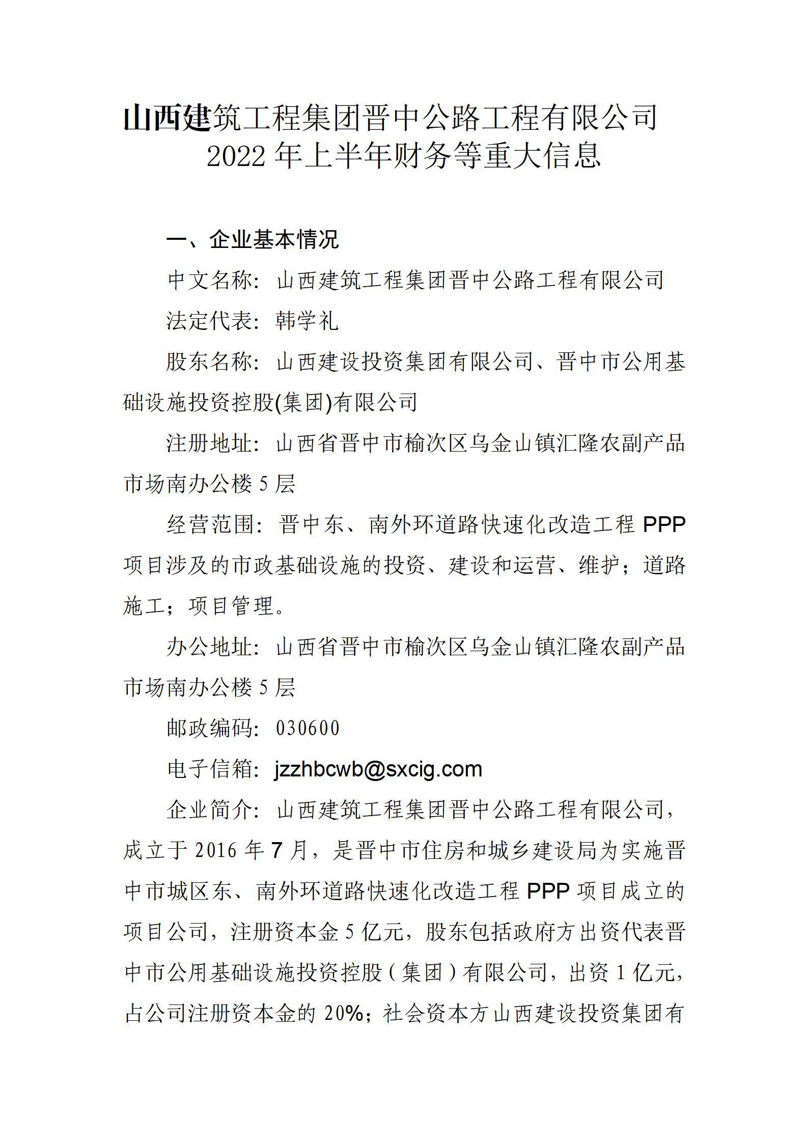 ɽ���������̼��Ž��й�·�������޹�˾2022���ϰ��������ش���Ϣ