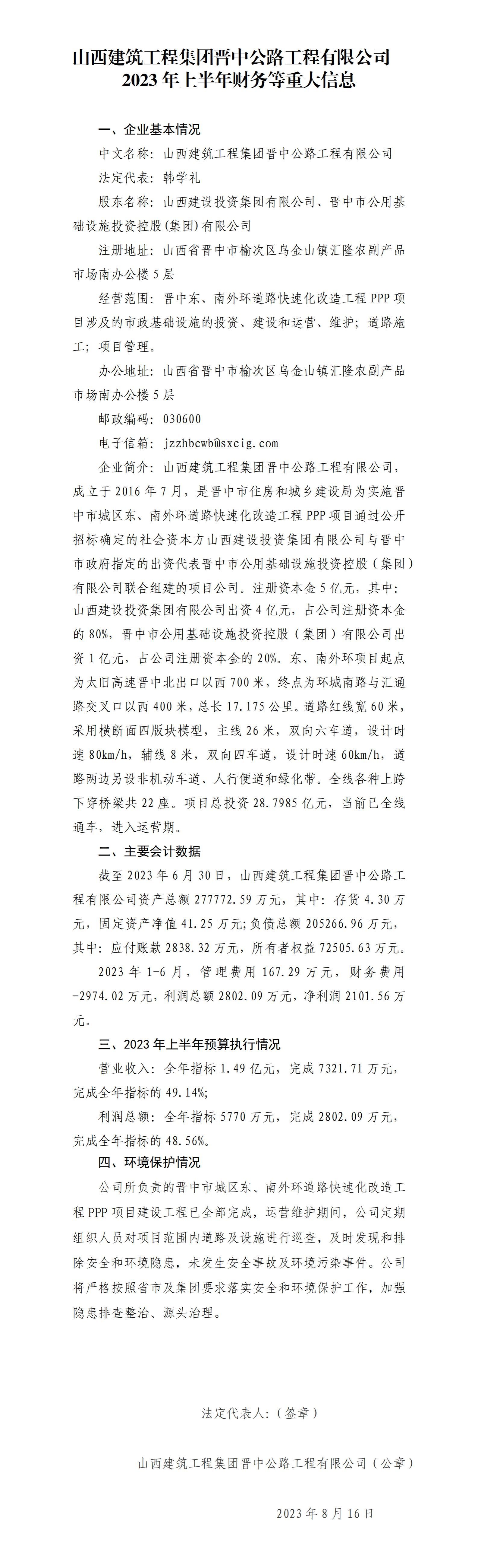 ɽ���������̼��Ž��й�·�������޹�˾2023���ϰ��������ش���Ϣ